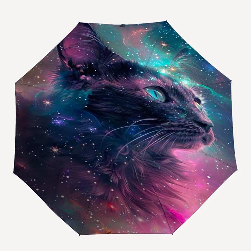1pc Galaxy Cat Outdoor Umbrella - Automatic Opening/Closing, Portable 3-Fold Design, 8-Rib Iron Frame, Perfect Gift for Fans and Travelers.L033