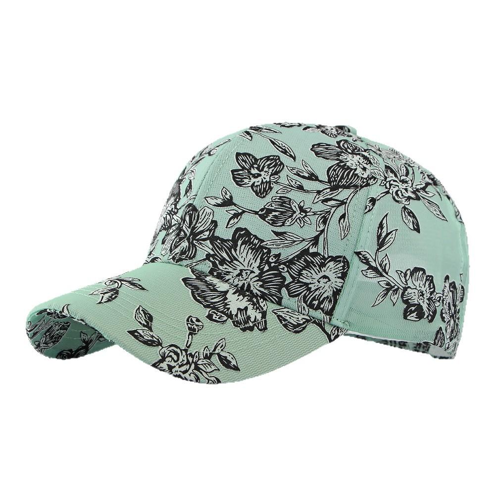 Women’s Korean-Style Floral Print Mesh Baseball Cap, Breathable Hard-Top Summer Hat for Outdoor Sun Protection