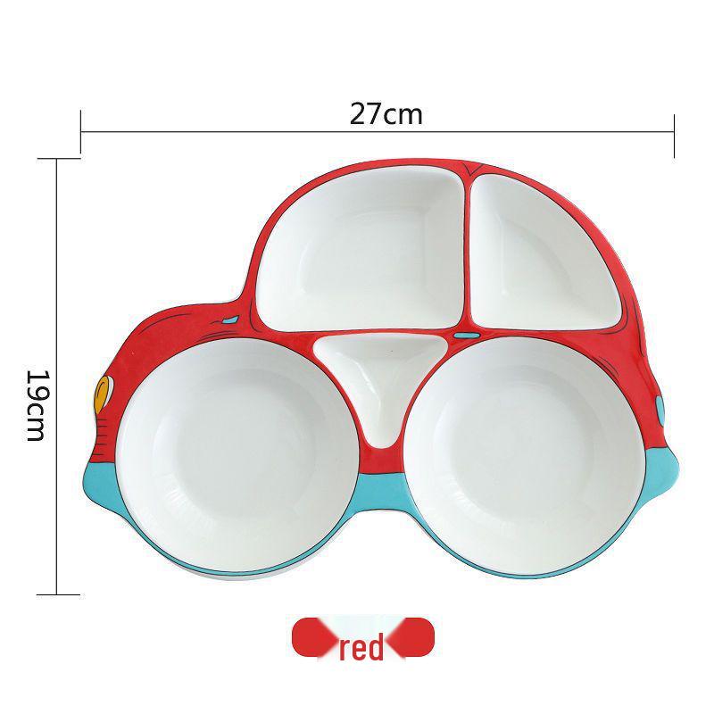 Ceramic Kids Divided Plate - Cute Dish for Kindergarten Meals & Snacks Plate красный
