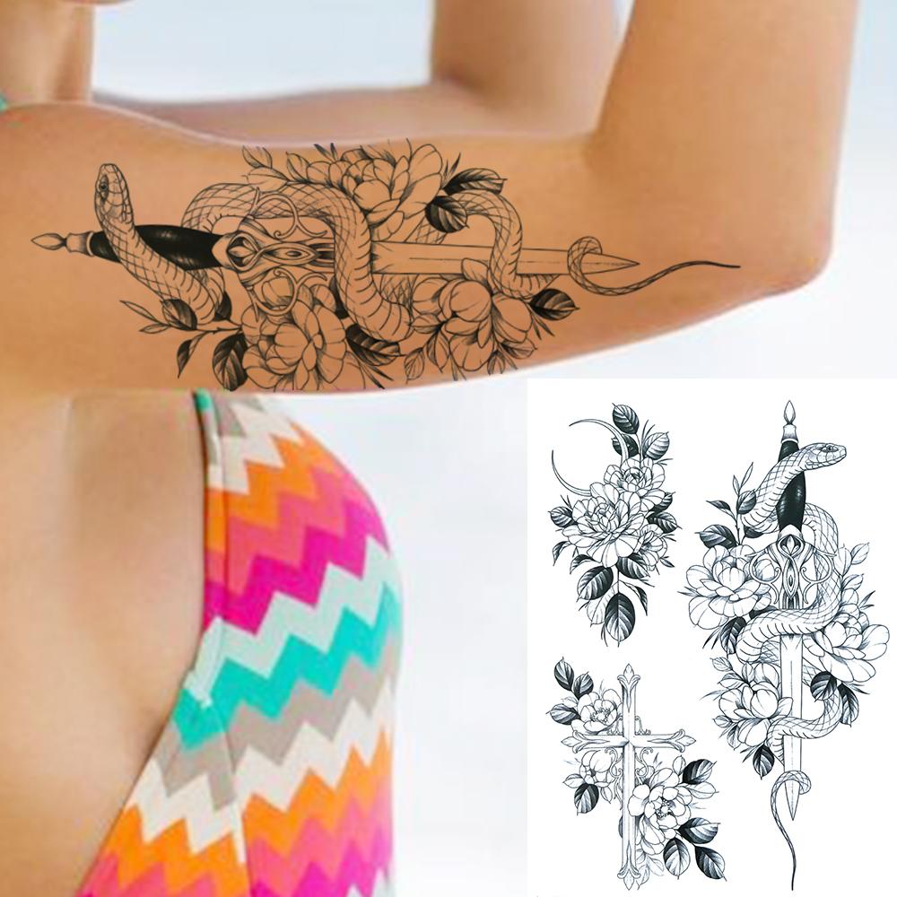 Owl Bird Temporary Tattoos For Women Fake Peony Flower Tattoo Sticker Black Body Art Drawing Tatto Diamond Crystal Jewelry Tatoo