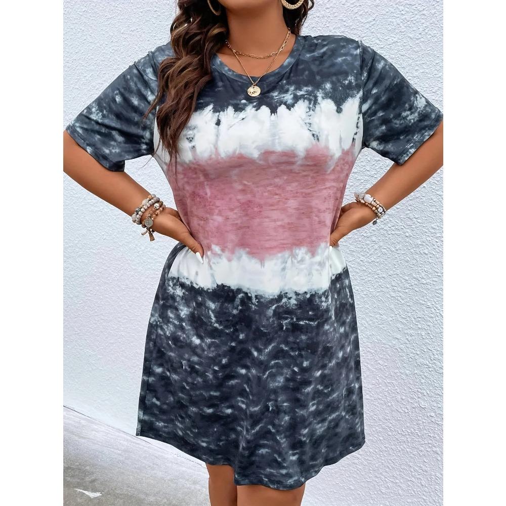 

Plus Size Women Casual Dress Summer Comfortable Short Sleeve Simple Female Gradient Holiday Street Dress 8XL чорний
