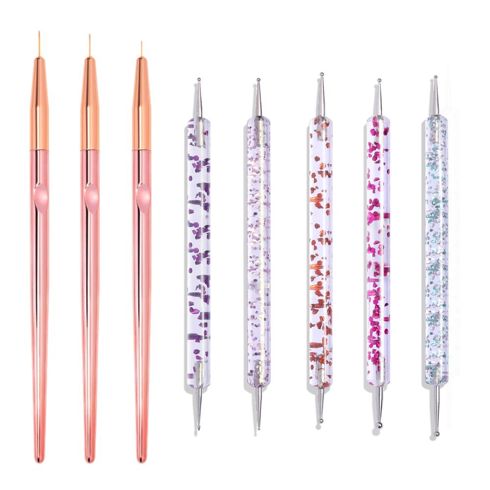 

8Pcs/Set Nail Art UV Gel Liner Painting Brushes Drawing Flower Striping 3D Design Diy Manicure Tool Nail Brush Kits розового золота