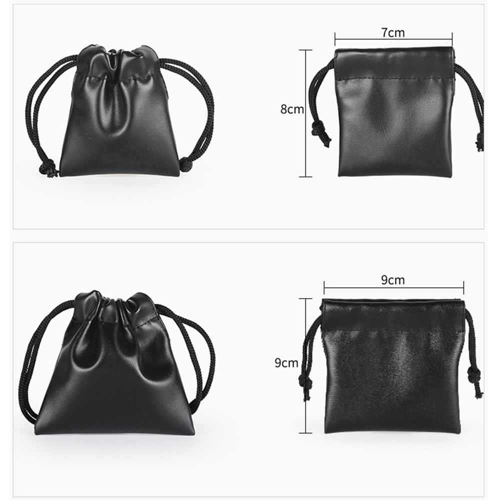 Outdoors Camping Game Toys Jewelry Storage Bag Multi-function Black Faux Leather Drawstring Pouch