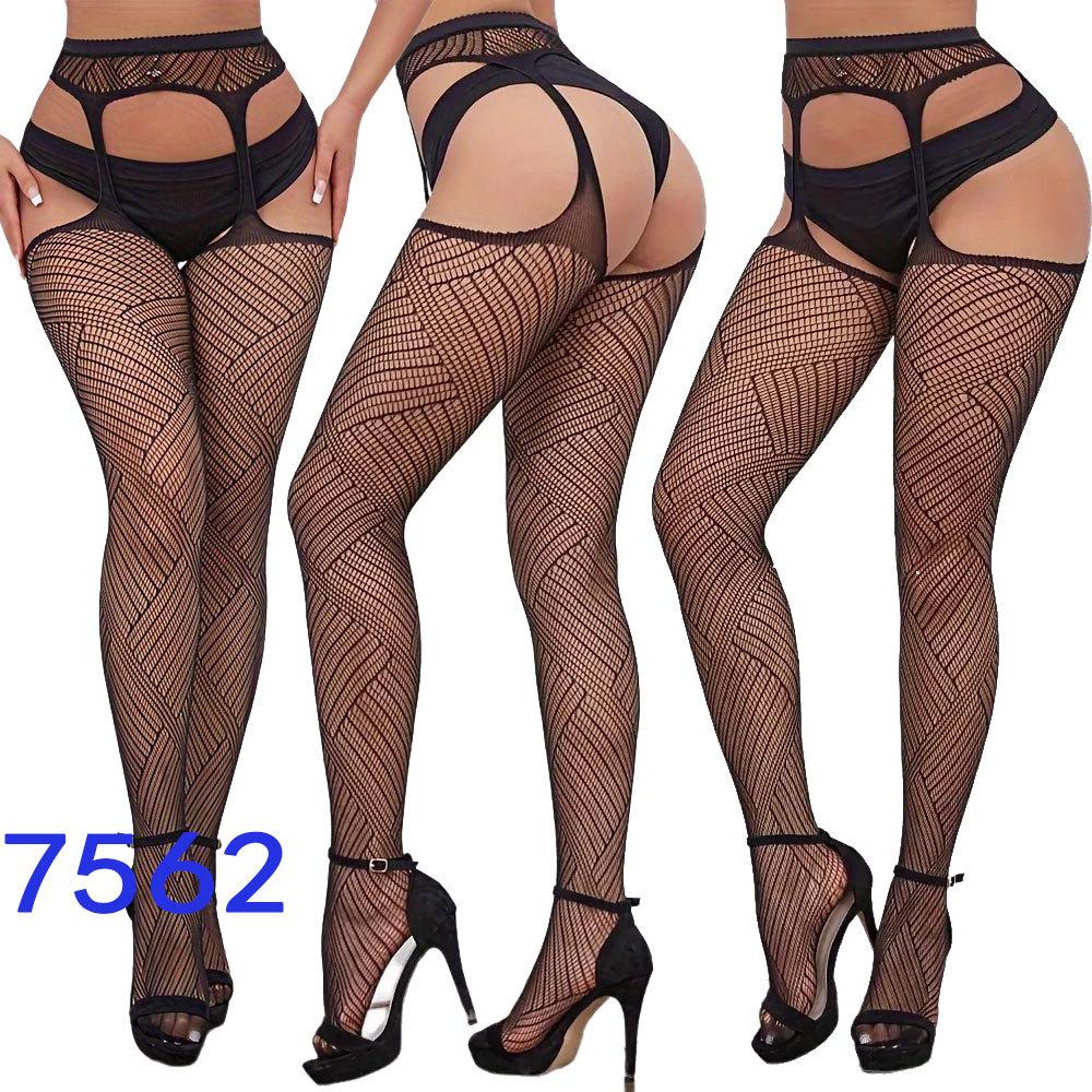 New style open crotch lace transparent suspender black silk sexy fishnet stockings non-slip one-piece suspender belt for women
