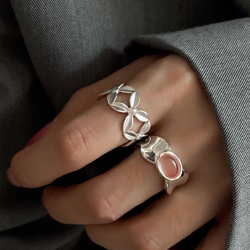 Pattern Distinctive Floral Pink Zirconia Ring For Women Stylish Open Adjustable Fashion Ring 2024 New Arrival