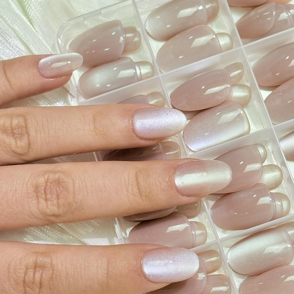 144Pcs Oval Fake Nails Short Medium Full Cover False Nails Fashion Cat Eye False Nails Women