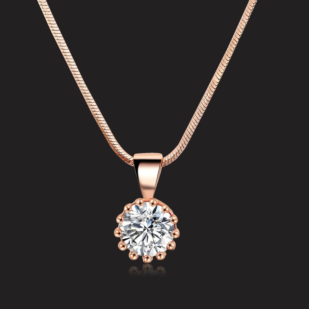 Fashion Crown Pendant Necklace for Women Retro Vintage Classic Rose Gold Cubic Zirconia Chain On Neck Trendy Jewelry N390