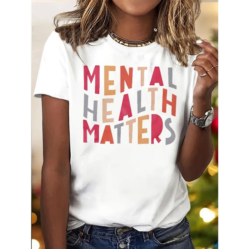 Women's Fashion Printed T-Shirt Round Neck Short Sleeve Casual Sporty All Season Versatile Top