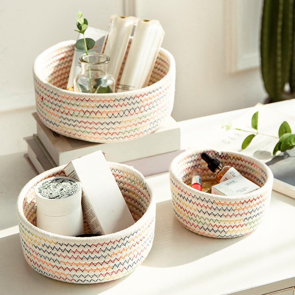 Rope Woven Cotton 3 Pack for Living Room Bedroom - Compact Storage Bins S M L Sizes S 17x8cm M 20x9cm L 24x10cm