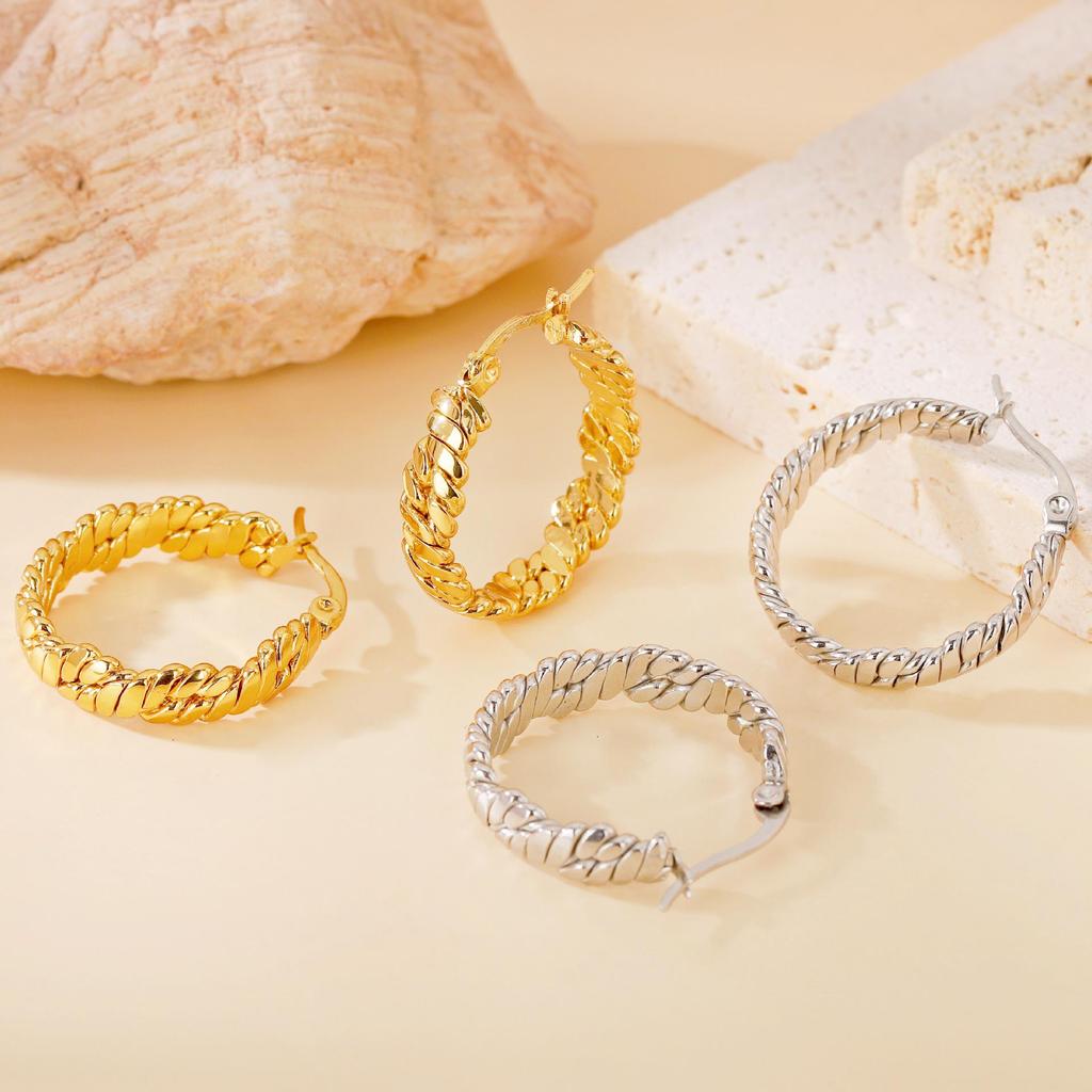 Layered Woven Texture Gold Hoop Earrings - High-End, Non-Fading Titanium Steel (2025)