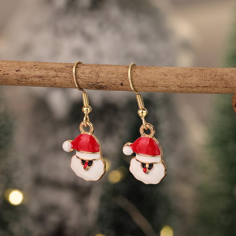 New Christmas Drip Oil Stud Earrings: Red & Green Tree, Snowman, Boots, Bells – Cute Cartoon Jewelry