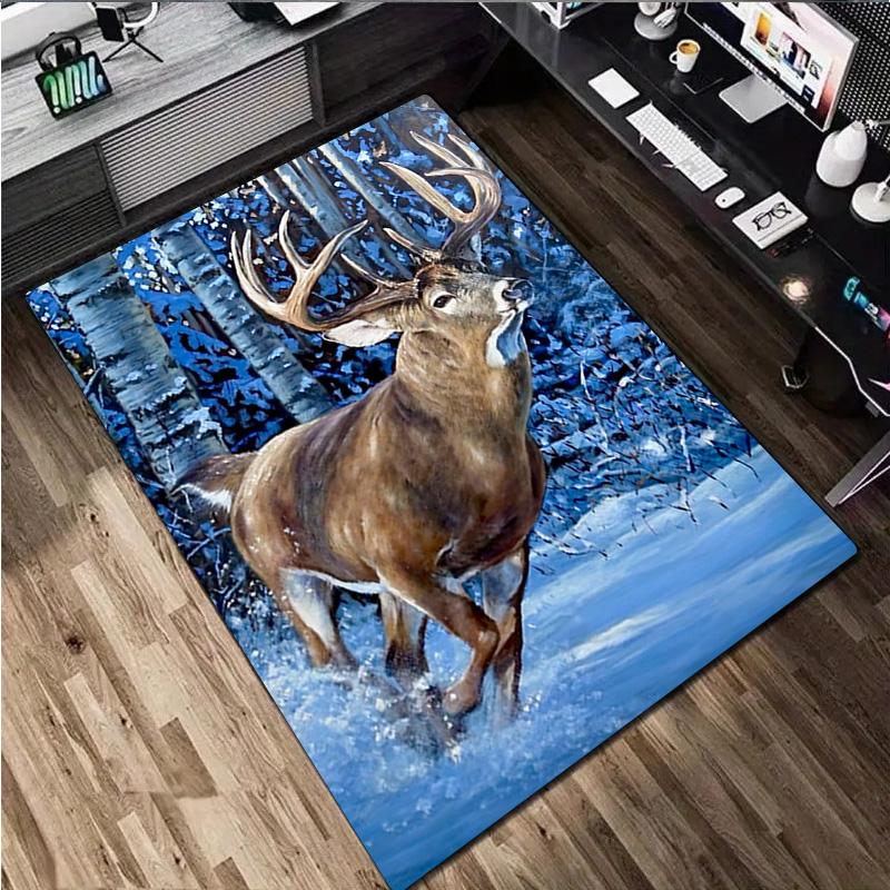1Pc Animal Deer Print Rug - Home Decoration Carpet For Living Room Bedroom Flooring Computer Chair Area Rug