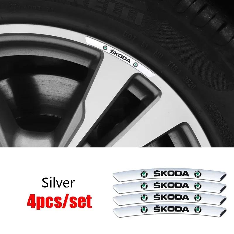cnkhn5 for Skoda 4pcs Car Wheel Hub Badge Decal Scala Kodiak Citigo Kamiq Roomster Rapid Yeti Karoq Kodiaq Octavia Fabia Superb Felicia