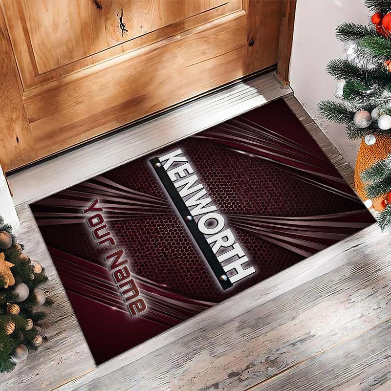 Kenworth Crystal Velvet Rug, Custom Name Text Personalized Non‑Slip Floor Mat for Home Decor Gift