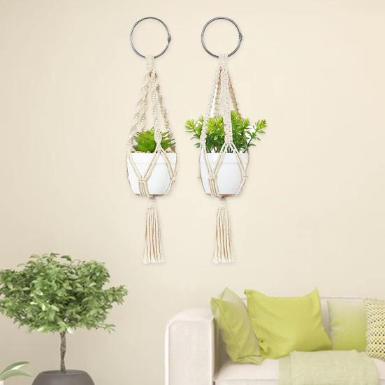 2Pcs Beautiful Fine Texture Plant Hanger Good Woven Handmade Cotton Flowerpot Hanger for Home