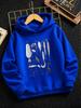 Boys' Fleece-Lined Hooded Sweatshirt – Casual, sporty style with letter print on the back; comfortable for autumn and winter.