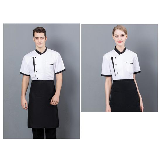 Chef Uniform Unisex Short Sleeves Breathable Comfortable Stand Collar Patch Pocket Jacket Restaurant Kitchen Baker Cook Uniform Shirt Culinary Work