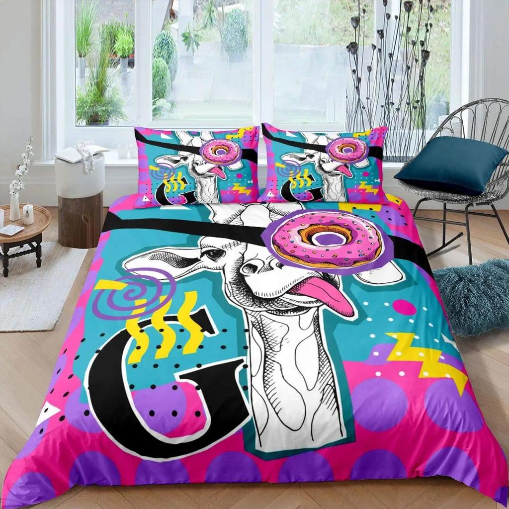 Zestaw poszewek na kołdrę z nadrukiem żyrafy Rozmiar pełny Zestawy pościeli z żyrafą Zestaw poszewki na kołdrę z motywem zwierząt 3D Poszewka na kołdrę z nadrukiem żyrafy