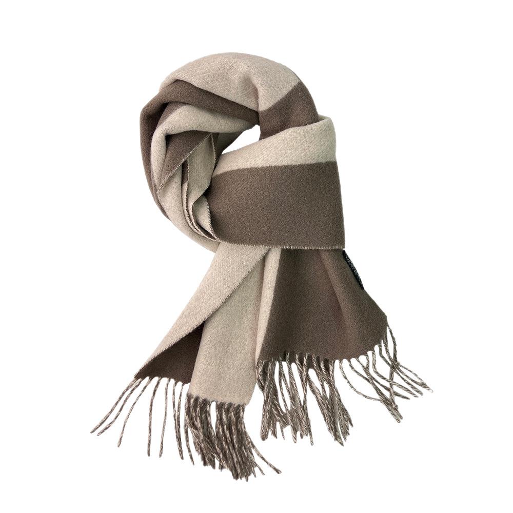 High-end WOOL111 pure scarf women's winter versatile color matching warm shawl dual-purpose long cashmere scarf