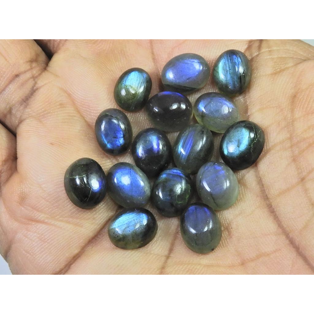 8X10MM Natural Labradorite Blue Fire Oval Cabochon Loose Gemstone 15Pcs Lot C-1084