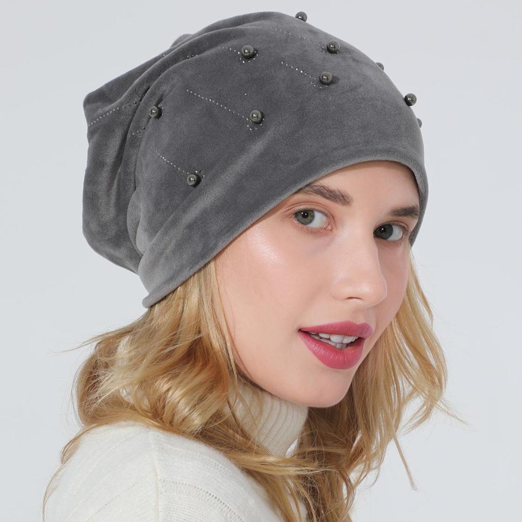 Pull à perles percées à chaud pour femme, polyvalent, Double couche en daim, chapeau de lune chaud, automne et hiver