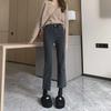 Women's High-Waist Slim Black & Gray Cropped Cigarette Pants for Autumn/Winter