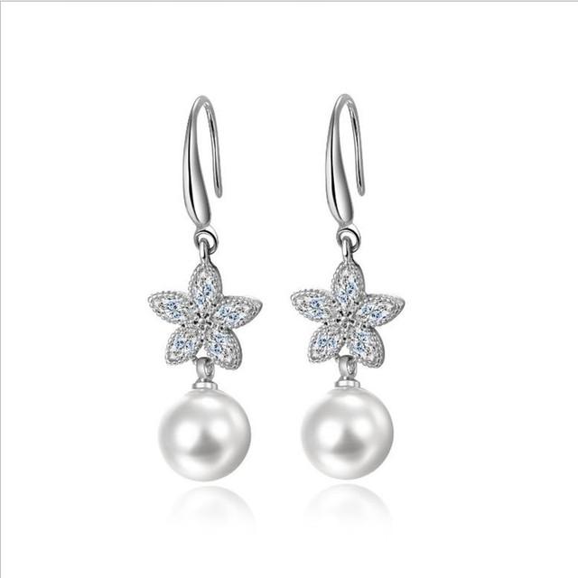 

Изысканные серьги-капли с кристаллами и цветком, женские аксессуары, модные женские серьги из серебра 925 пробы с жемчугом, ювелирные изделия принцессы белый