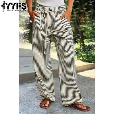 Pantaloni e Capri a vita alta con stampa a righe casual da donna