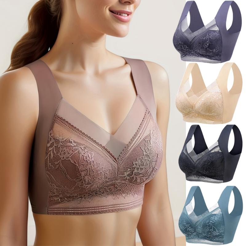 Fall Sweet Seamless Ice Silk Push Up Bra For Women Wireless Lace Bralette Plus Size Brassiere Summer Comfort Underwear Lingerie