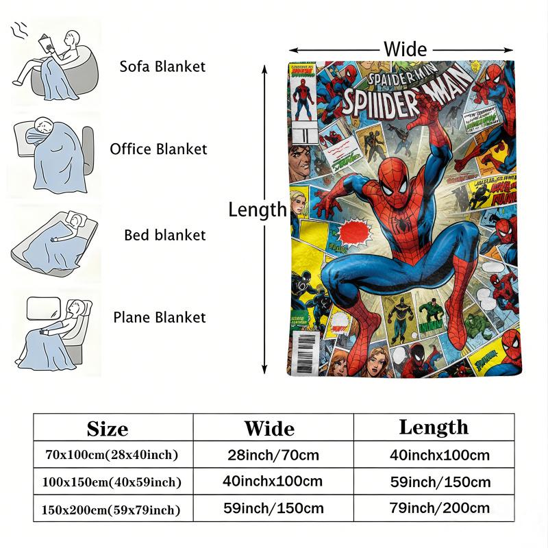 Retro Comic Spider-Man Flannel Blanket Soft Warm Fluffy Lightweight Throw Sofa Couch Bed Cover Nap Shawl Teens Man Cave Decor