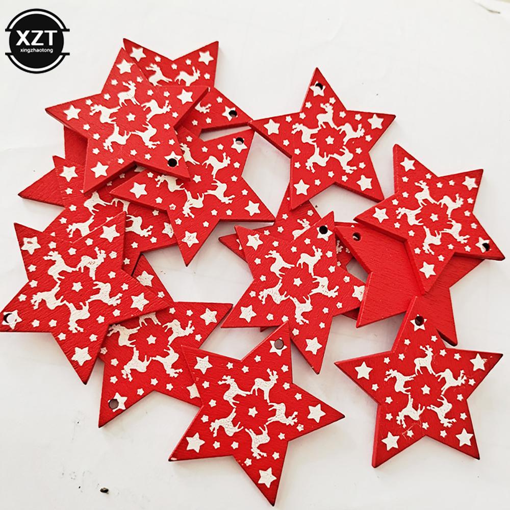 10PCs 5cm Wooden Christmas Ornaments Kids Toys For Chirstmas Tree Hanging Pendants Xmas DIY Decoration For Home Party New Year