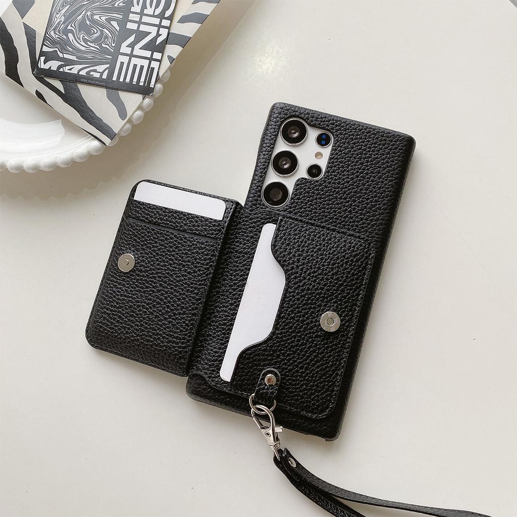 Luxury Lanyard Wallet Case For Samsung Galaxy S21 FE S22 S23 Plus Note 20 Ultra A52 A53 A54 5G Lichee Pattern Leather Cover