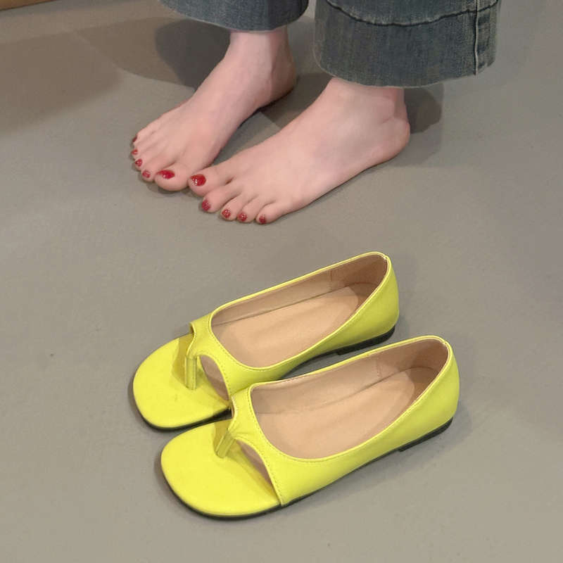 Soft leather niche color aesthetics fashion toe sandals new open-toe flat casual shoes