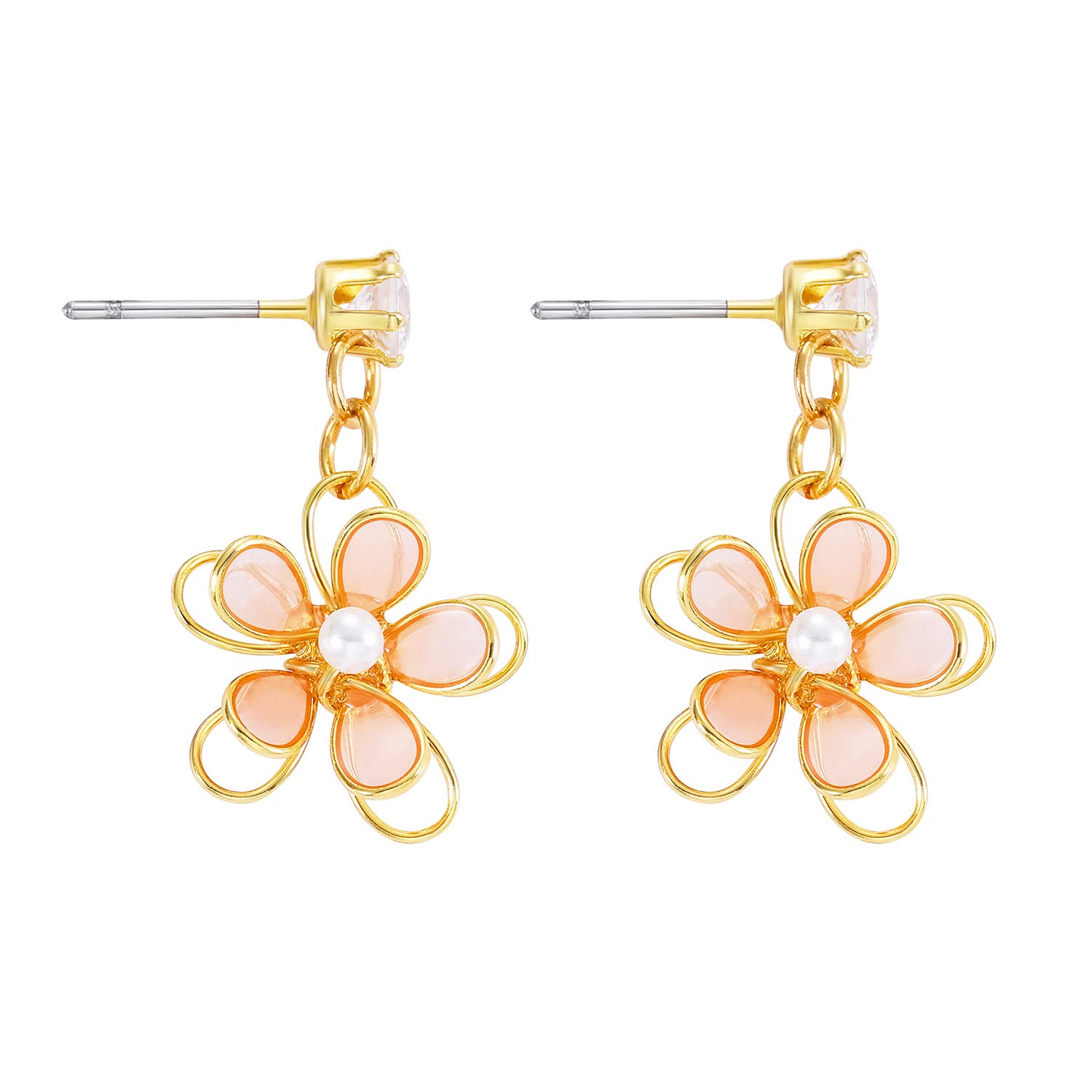 

Earrings Resin Earrings Clip Dangling Flower Japanese Style Earrings with Gift Box 1 Flower Earrings Sukie Suki Women s Non-pierced (Pink - - 18k)