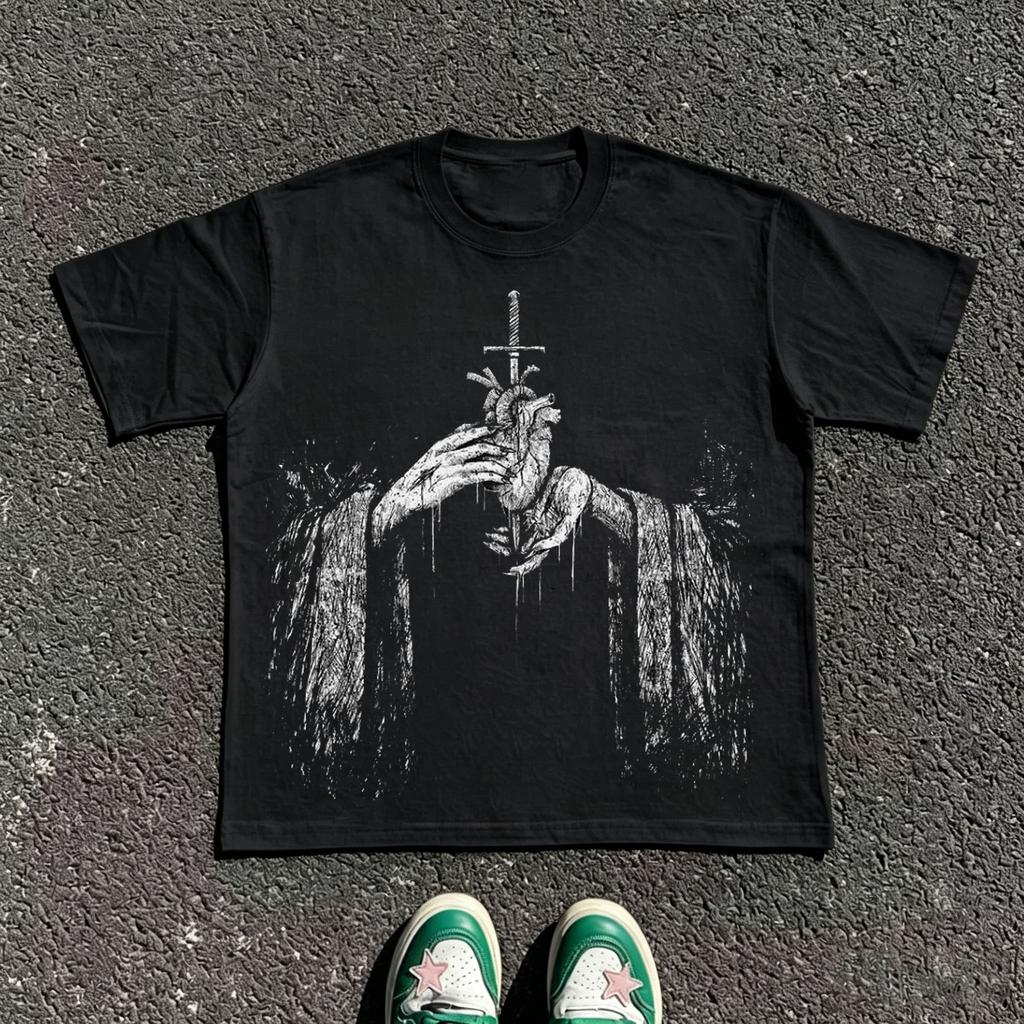 Classic Y2k Gothic Style High Street TShirt Print Oversized T Shirt Harajuku Round Neck Cotton Tops 2026 Summer Unisex Unisex Tops