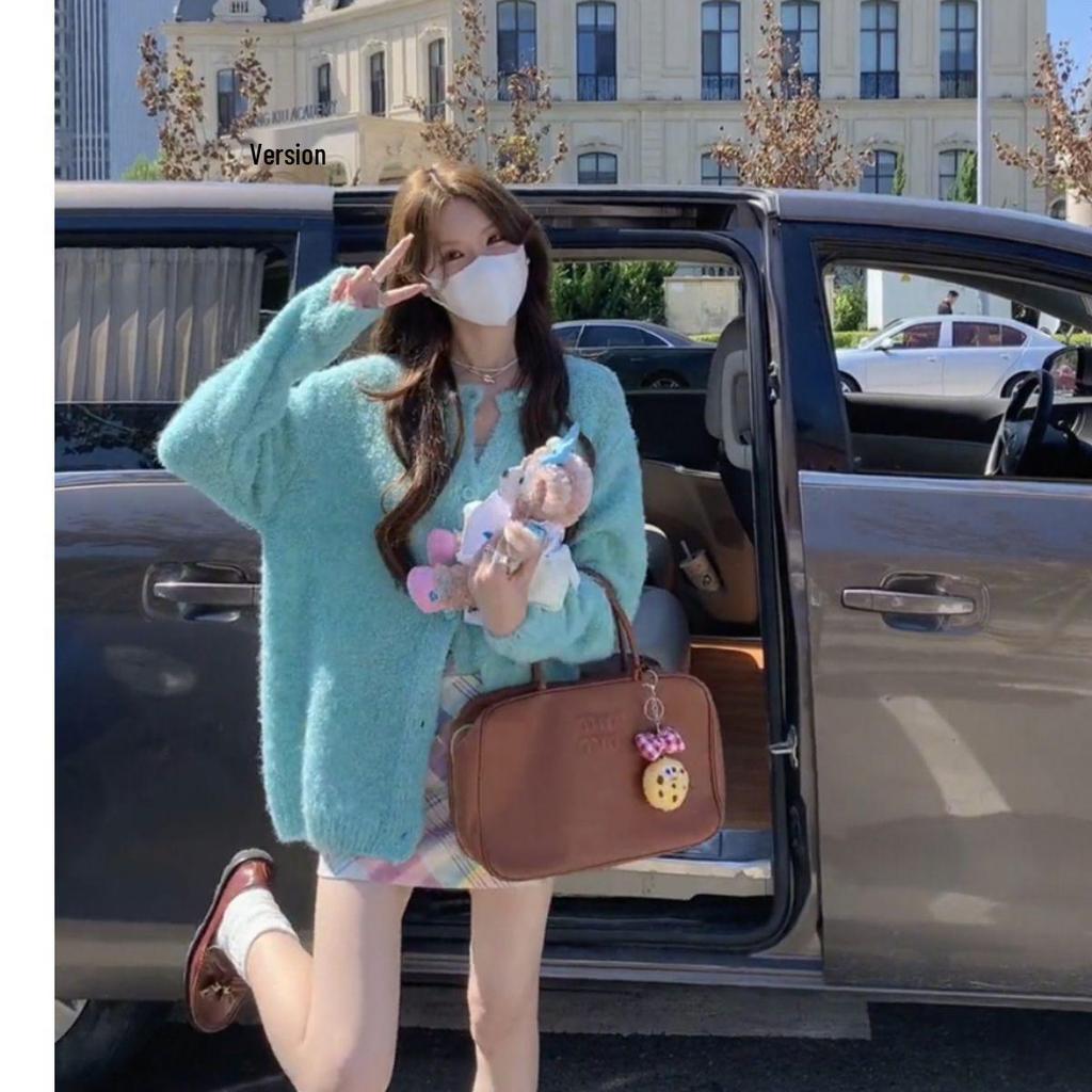Women's Milky Yellow Soft Knit Cardigan - Cozy, Loose-Fit, Sweet Style for Autumn/Winter
