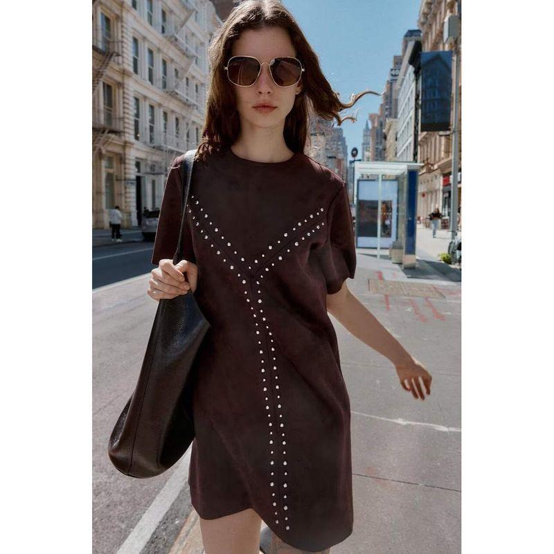 Za Autumn New Women clothes 2025 Western Style Fashion Suede Effect Rivet Dress 1058632 716