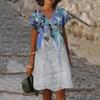 3D Peacock Floral Print Dresses For Summer Women Fashion Short Sleeve V-Neck Loose Dress Vintage Oversized Ladies Dress