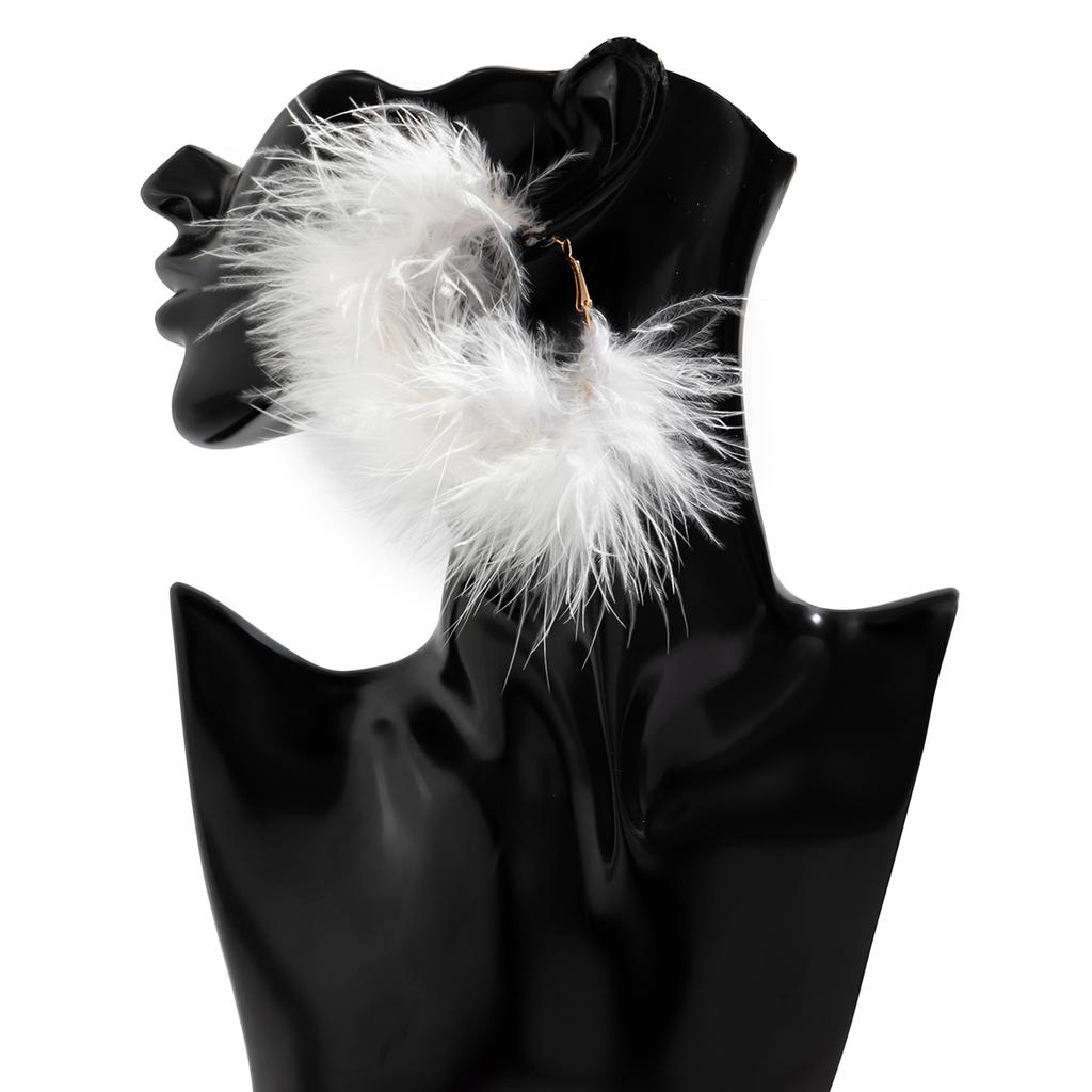 Exaggerated Big Circle with Fluffy Feathers Hoop Earrings for Women Trendy Ladies Wedding Large Earrings 2026 Fashion Jewelry