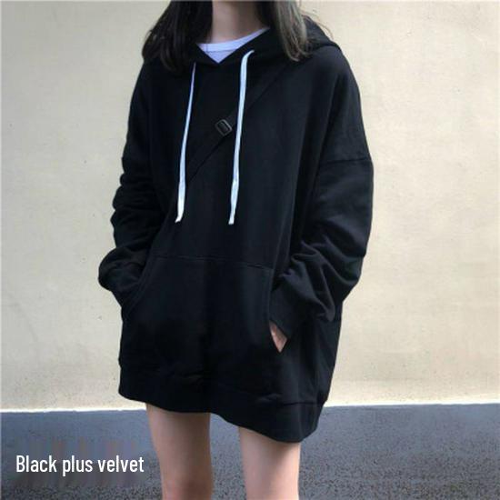 2025 Autumn Women's Korean Style Thin Long Sleeve Hoodie - Solid Color, Versatile, Mid-Length, Loose Fit.