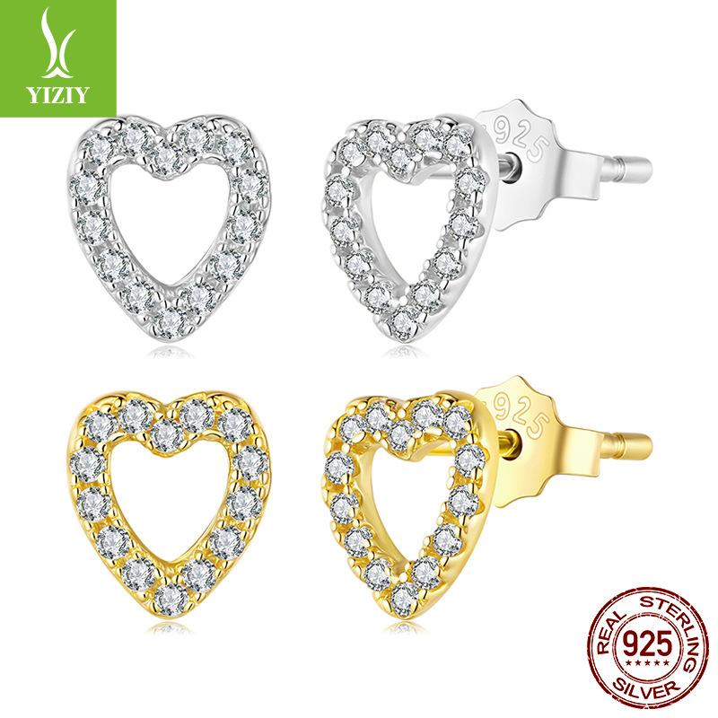 

Hollow Heart-Shaped Threaded Ball Stud Earrings For Women, Simple And Versatile Mini S925 Sterling Silver Love Stud Earrings. GOLD