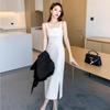 New strap skirt summer temperament thin suspender dress women's summer inner wear medium and long split black