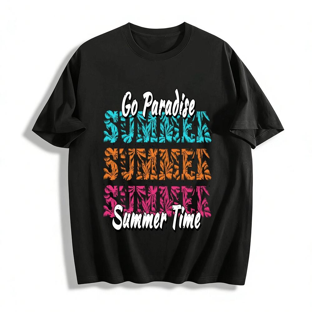 

Summer Vacation Palm Tree Print Casual T-Shirt Unisex Loose Top Pure cotton T-shirt XXS