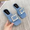 Square Diamond Flat Bottom Slippers for Women, Comfortable Flat Bottom Half Drag, Comfortable and Lightweight Slippers