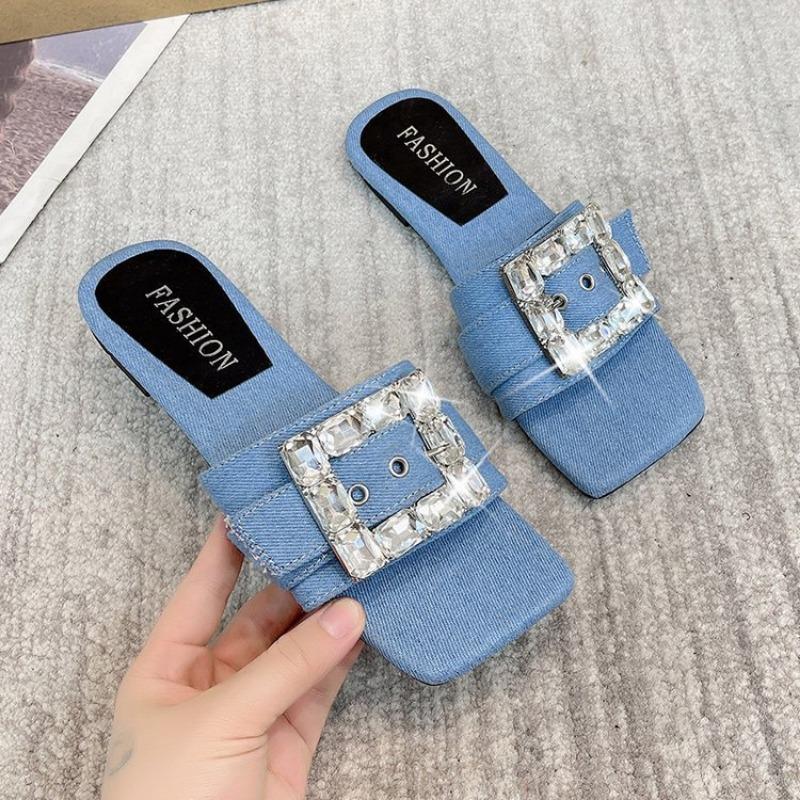 Square Diamond Flat Bottom Slippers for Women, Comfortable Flat Bottom Half Drag, Comfortable and Lightweight Slippers
