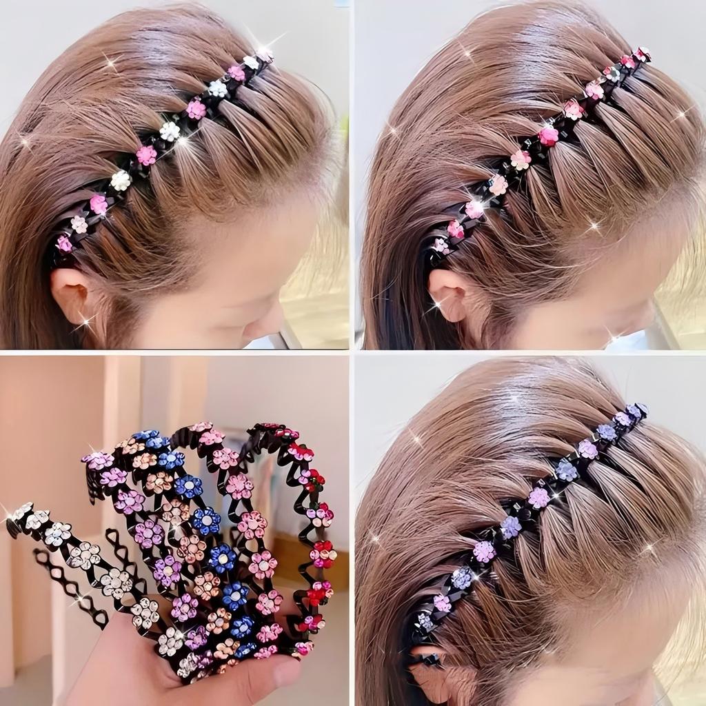 6pcs Fashion Women's Hair Accessories Grace Rhinestone Flower Suitable For Daily Wear Gift Girl Simplicity Headband Hair Hoops
