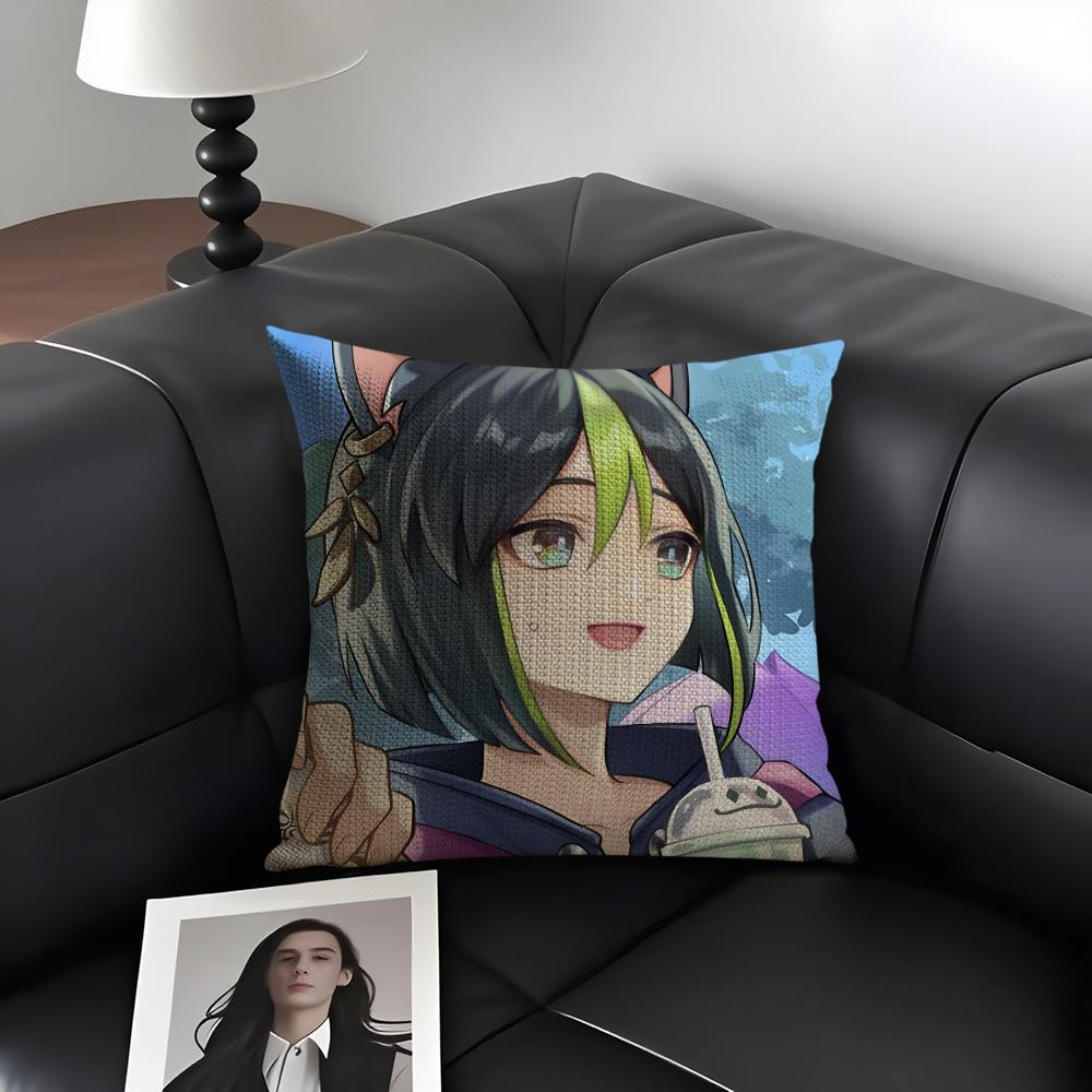 Tighnari Genshin Impact Cute Cushion Cover Natural Linen Organic Fabric Double-Sided Printing Sofa Home Decor Gift Pillow Case