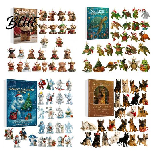 Christmas Box Advent Ornaments Gift Sea Turtle/Big 24 Days Calendar 2026 Foot/Highland Cow/Dog for Kids