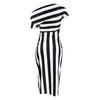 Ladies Sexy Slant Collar Off Shoulder Waist Striped Irregular Slit Dress