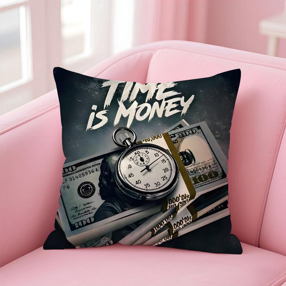 popular Time is Money Cushion Cover Comfortable Reversible Pillow Cover Ideal for Car Sofa Bedroom & Beyond